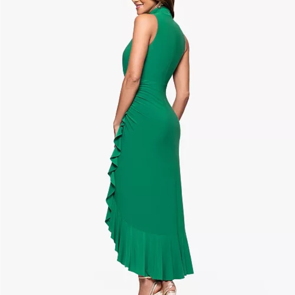 NWT XSCAPE Women's High-Neck Ruffled-Front Sheath Dress - Picture 4 of 15